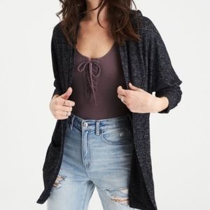 American Eagle Soft and Sexy Hooded Oversized Cardigan in Charcoal Size XS